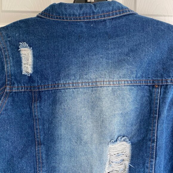 Taxi Womens Distressed Denim Jacket With Ripped Details Long Sleeves & Button Fr - Picture 14 of 15
